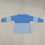 Blue White Stripe Athletic Yoga Girls Long Sleeve Top