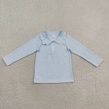 Ruffles Sky Blue Stripe Polo Girls Long Sleeve Top