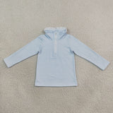 Ruffles Sky Blue Stripe Polo Girls Long Sleeve Top
