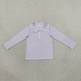 Ruffles Light Purple Stripe Polo Girls Long Sleeve Top