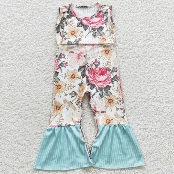 Floral White Buttons Girls Jumpsuit