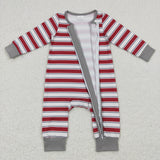 Red White Stripe Gray Boys Christmas Romper