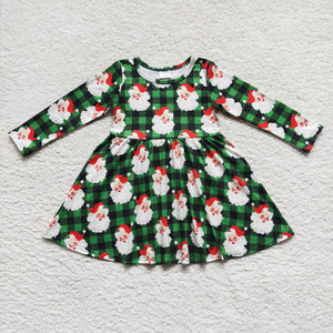 Santa Green Black Plaid Girls Christmas Dress