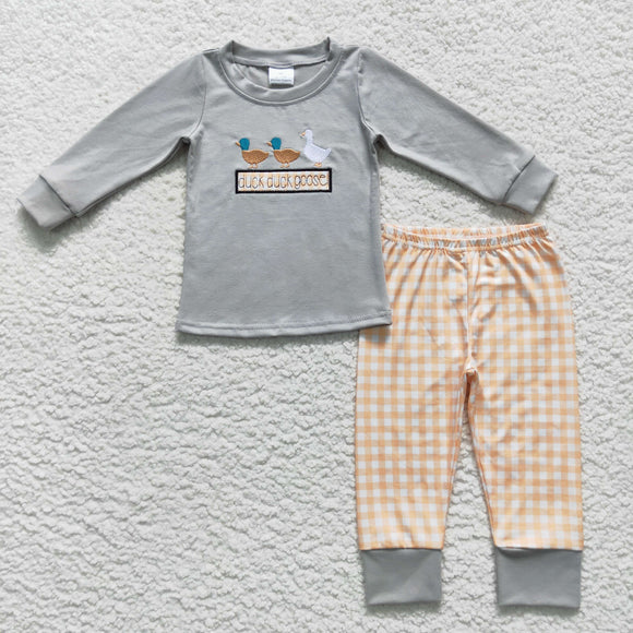 Duck Goose Plaid Gray Boys Long Sleeve+Trousers Sets