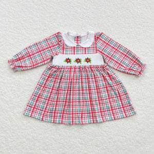 Floral Smocked Plaid Girls Christmas Dress