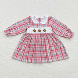 Floral Smocked Plaid Girls Christmas Dress