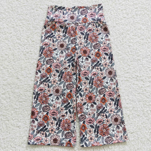 Floral White Girls Milk Silk Straight Pants