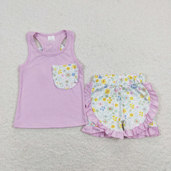 Floral Pockets Pink Girls Shorts Sets