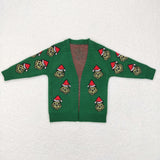 Cartoon Green Cardigan Sweaters Girls Christmas Top