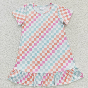 Colorful Plaid Girls Short Sleeve Dress