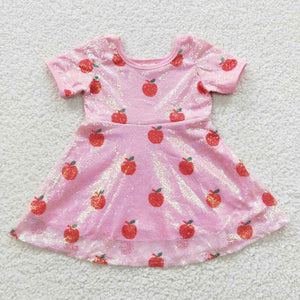 Apple Pink Sequins Girls Back to School Dress