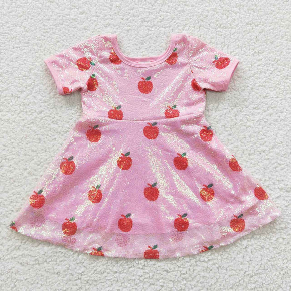 Apple Pink Sequins Girls Back to School Dress
