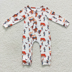 Rodeo Cow White Boys Fall Romper