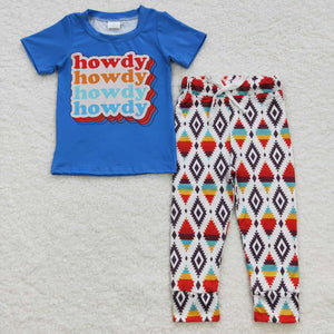 Howdy Aztec Blue Boys Short Sleeve+Trousers Sets