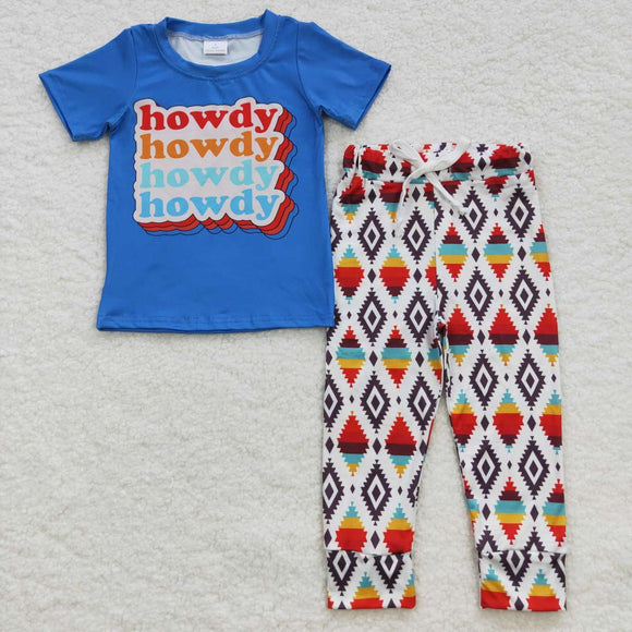 Howdy Aztec Blue Boys Short Sleeve+Trousers Sets