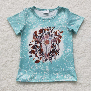 Highland Cow Aztec Girls Short Sleeve Top