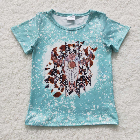 Highland Cow Aztec Girls Short Sleeve Top