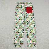 Adult Trees Red Pocket White Mommy & Me Christmas Pajamas