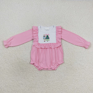 Solider Tree Pink Ruffles Girls Christmas Romper