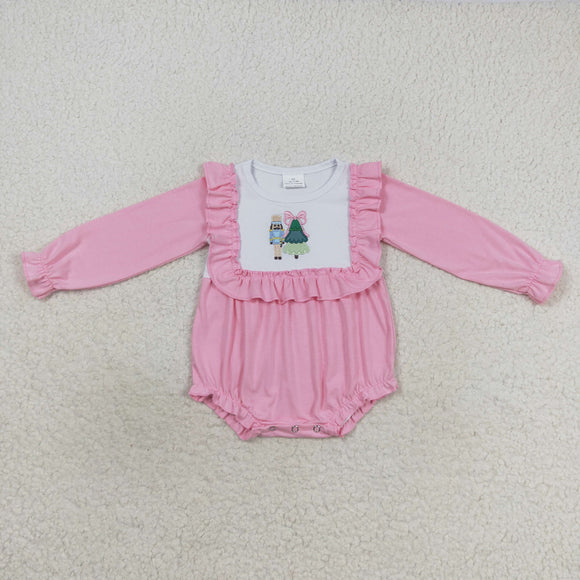 Solider Tree Pink Ruffles Girls Christmas Romper