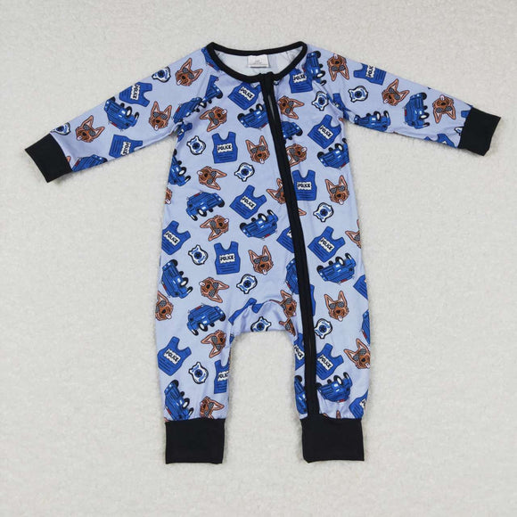 Police Dog Blue Boys Fall Romper