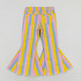 Pink Blue Yellow Stripe Flared Girls Jeans Pants