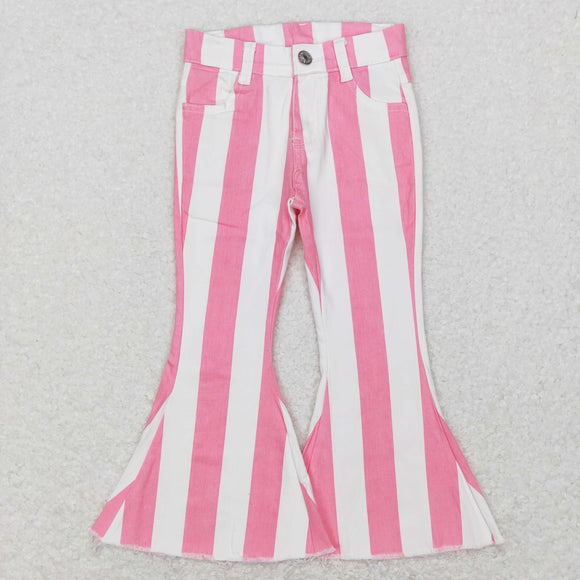 Pink White Stripe Flared Girls Jeans Pants