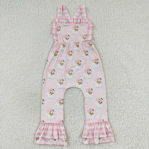 Santa Pink Plaid Jumpsuit Girls Christmas Romper