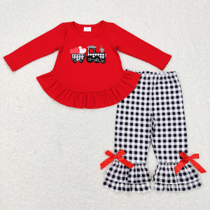 Heart Tractor Black Plaid Ruffles Red Girls Valentine Outfits