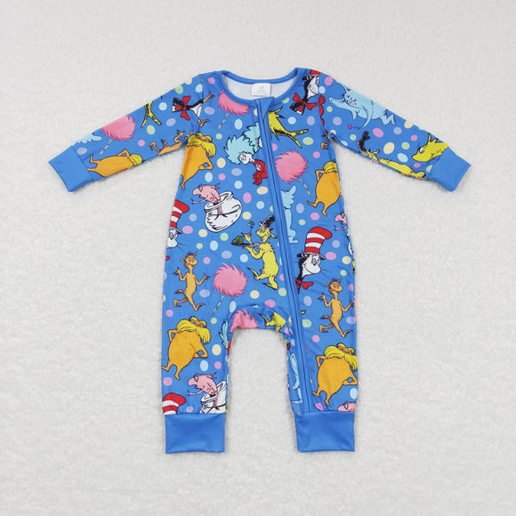 Cartoon Cat Animals Blue Boys Fall Romper