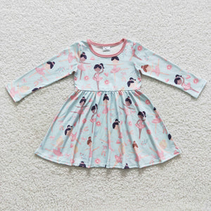 Dance Princess Floral Girls Long Sleeve Dress