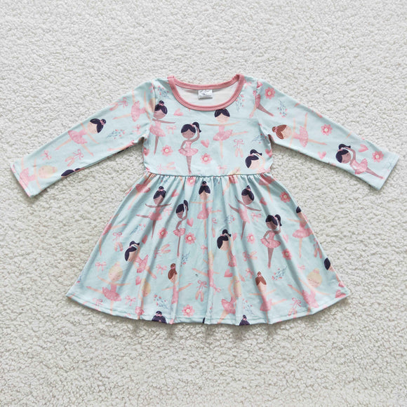 Dance Princess Floral Girls Long Sleeve Dress