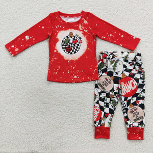 Disco Cartoon Plaid Red Boys Christmas Outfits