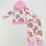 Cartoon Dogs Floral Pink Hoodie Girls Valentines Outfits