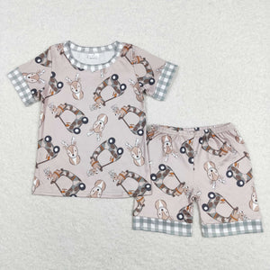 Deer Camo Car Boys Short Sleeve Pajamas