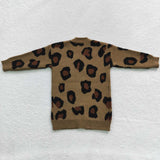 Leoaprd Print Brown Girls Cardigan Sweaters