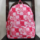 Cartoon Dolls Heart Floral Hot Pink Plaid Backpack