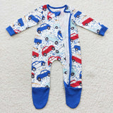 Car Blue Boys Fall Romper