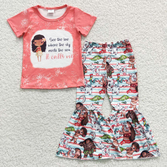 Letters Cartoon Pig Girls Short Sleeve+Trousers Sets