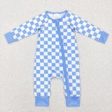 Blue White Plaid Boys Fall Romper