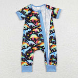 Colorful Dinosaur Blue Black Boys Summer Romper