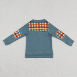 Orange Blue Plaid Polo Boys Long Sleeve Top