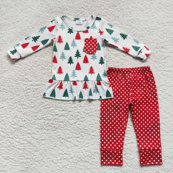 Tree White Polka Dots Red Girls Christmas Outfits
