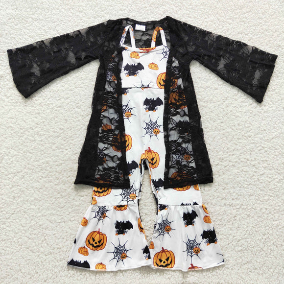 Lace Black Cardigan Pumpkin Jumpsuit Girls Halloween Outfits