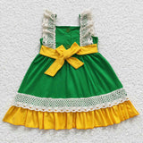 Lace Green Yellow Belt Pumpkin Girls Sleeveless Dress