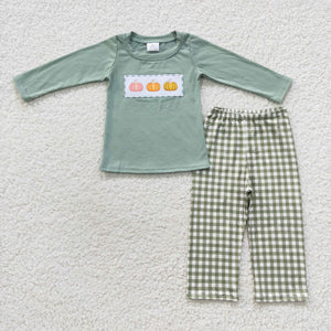 Three Pumpkins Bluish Boys Long Sleeve+Trousers Sets