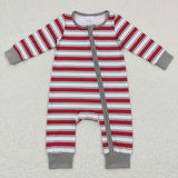 Red White Stripe Gray Boys Christmas Romper