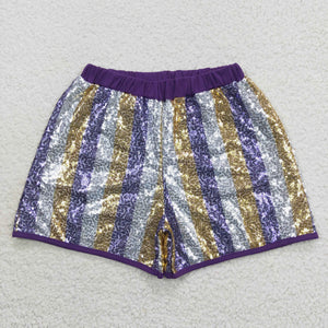 Adult Purple Gold White Sequin Mommy & Me Shorts