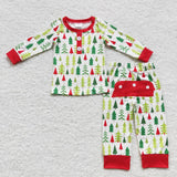 Trees Red White Mommy & Me Boys Christmas Pajamas