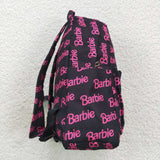 Cartoon Dolls Pink Letters Black Backpack